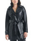 ფოტო #3 პროდუქტის Women's Faux-Leather Belted Trench Coat