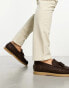 ASOS DESIGN loafers with weave detail in dark brown leather with natural sole