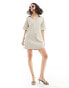 Pretty Lavish utility shirt mini dress in stone Серый, 40 - фото #2