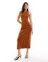 Фото #1 товара & Other Stories knitted one shoulder midi dress with cut out back detail in rust brown