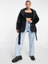 Missguided velvet shawl collar puffer jacket in black