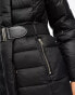 River Island maxi belted puffer with faux fur hood in black Черный, 34 - фото #2