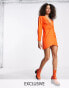 Фото #1 товара Bershka twist front shirt dress in bright orange