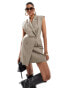 & Other Stories sleeveless linen mix mini blazer dress with wrap detail in dark beige