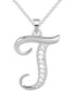 ფოტო #1 პროდუქტის Diamond T Initial 18" Pendant Necklace (1/10 ct. t.w.) in Sterling Silver