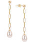 Фото #1 товара Cultured Freshwater Pearl (7-8mm) Paperclip Drop Earrings in 14k Gold