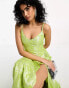 ASOS DESIGN trapeze maxi slip dress in lime metallic jacquard 32 - фото #6