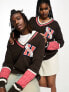 Фото #1 товара IIQUAL unisex cable knit varsity jumper in brown & coral