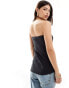 Vero Moda asymmetric ribbed jersey bandeau top in washed grey