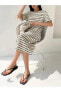 Фото #3 товара Платье Trendseninle Прямое с черно-белым полосатым узором
