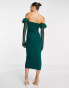 Фото #6 товара Rare London bandeau corset midi bodycon dress with faux feather gloves in green
