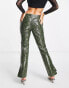 ASOS DESIGN low rise leather look straight leg trouser in green snake