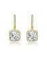 ფოტო #2 პროდუქტის GV Sterling Silver with Gold Plated Clear Cushion with Round Cubic Zirconia Halo Drop Earrings