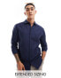 ASOS DESIGN smart linen shirt with cutaway collar in navy