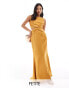 Фото #1 товара TFNC Bridesmaid Petite satin deep V back waist cut out satin maxi dress in yellow