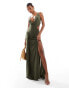 Фото #1 товара ASOS DESIGN slinky cowl neck faux-ord maxi dress in khaki