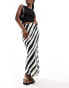 New Look bias stripe satin midi skirt in black