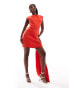 ASOS DESIGN high neck a-line mini dress with open back and oversized tie sash in red Красный, 32 - фото #3