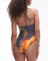 Topshop fitted swimsuit in magma print