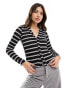 Фото #1 товара ASOS DESIGN fitted v neck striped textured cardi in black and white