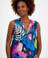 Фото #4 товара Women's 100% Linen Palm-Print Dress, Created for Macy's