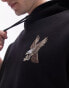 Topman oversized fit hoodie with eagle tattoo embroidery in black