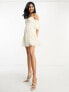 Фото #4 товара ASOS DESIGN embroidered bardot cupped mini dress with pephem in ivory