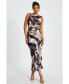 ფოტო #1 პროდუქტის Women's Marble Satin Sleeveless Ruched Waist Maxi Dress