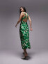 Фото #2 товара Topshop cross back midi pinny with pockets in green floral print