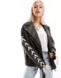 Labelrail x Daisy Birchall ribbon sleeve distressed faux leather jacket in washed black