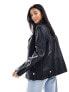 River Island petite faux leather oversized biker jacket in black