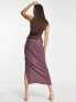 Фото #3 товара ASOS DESIGN Tall corset bandeau midi dress in washed fabric with drape detail skirt in wine