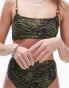 Topshop mix and match cami bikini top with beads in abstract khaki animal print Зеленый, 32 - фото #2