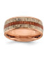 Stainless Steel Rose IP-plated Wood Antler Inlay 8mm Band Ring