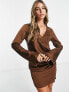 Pretty Lavish ruched wrap mini dress in brown