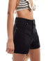 Mango longline relaxed denim shorts in black