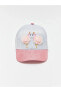 Фото #1 товара Tüy Detaylı Simli Gümüş - Pembe Ayarlanabilir Cırtcırtlı Flamingo Desenli Kız Çocuk Kep Şapka