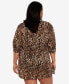 ფოტო #2 პროდუქტის Plus Size Cotton Leopard-Print Camp Shirt Cover-Up