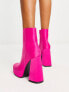 New Look satin platform heeled boots in pink