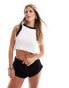 Фото #1 товара Brave Soul knitted crop rib vest with racer back detail in white and black trim