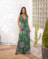 Фото #4 товара Green V Neck Empire Waist Sleeveless Maxi Dress
