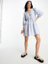 & Other Stories linen tie detail mini dress in blue