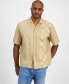 Men's Oversized Short Sleeve Check Button-Front Camp Shirt Med Bge, S - фото #1