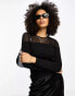 Фото #2 товара NA-KD long sleeve mesh detial top in black