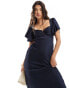 Love Triangle satin midi dress with corset detail in navy