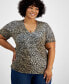 ფოტო #2 პროდუქტის Plus Size Printed V-Neck Top, Created for Macy's