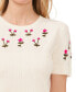 Women's Crewneck Flower Embroidered Short Sleeve Cotton Sweater