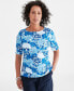 Фото #1 товара Women's Printed Elbow-Sleeve Boat-neck Top, Created for Macy's