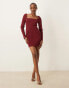 Фото #1 товара ASOS DESIGN bengaline long sleeve mini dress with pocket details in burgundy