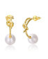 ფოტო #1 პროდუქტის Sterling Silver 14k Yellow Gold Plated with White Freshwater Pearl Love Knot Half-Hoop Earrings